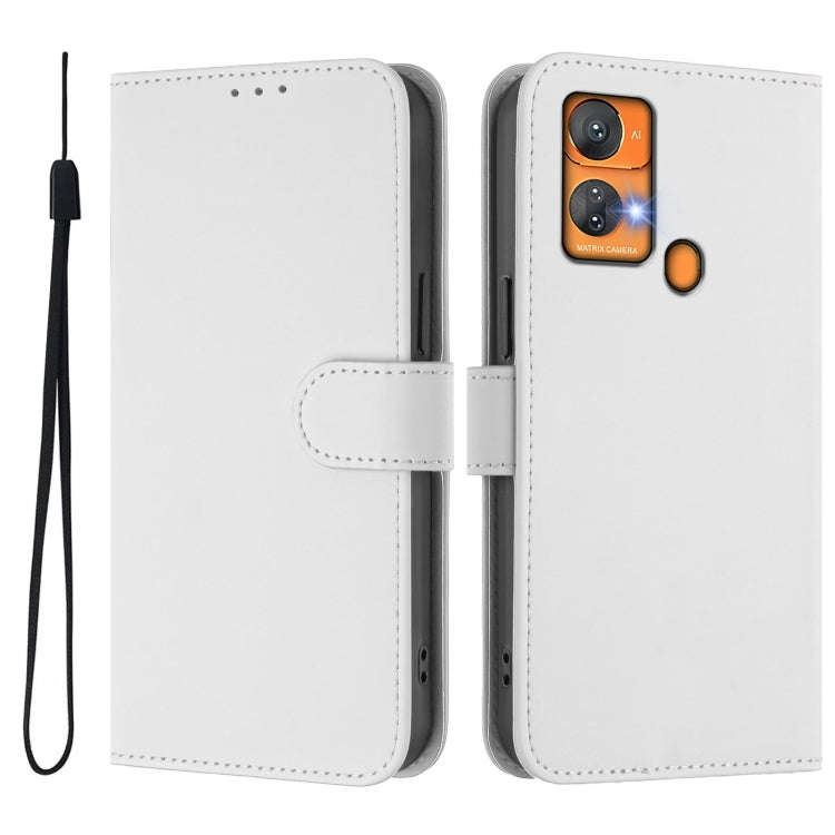 For Oukitel C33 Skin Feel Solid Color Leather Phone Case with Lanyard(White)