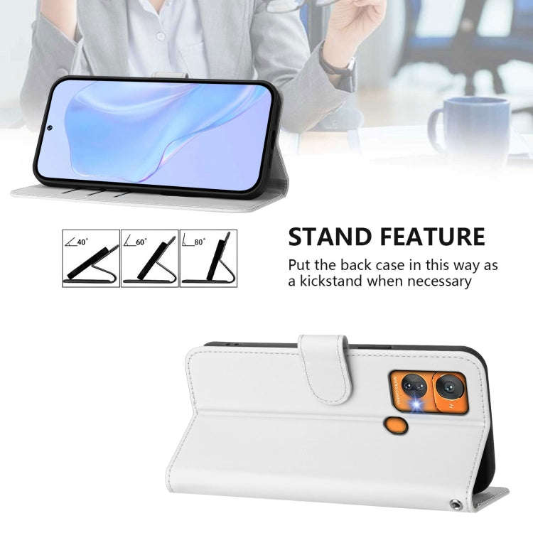 For Oukitel C33 Skin Feel Solid Color Leather Phone Case with Lanyard(White)