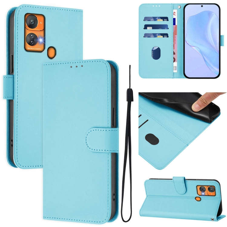 For Oukitel C33 Skin Feel Solid Color Leather Phone Case with Lanyard(Sky Blue)