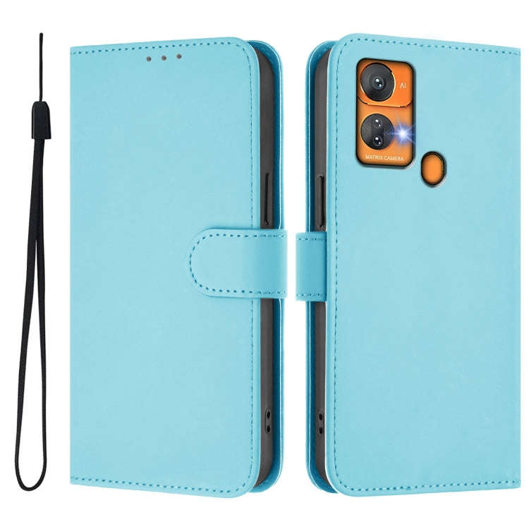 For Oukitel C33 Skin Feel Solid Color Leather Phone Case with Lanyard(Sky Blue)