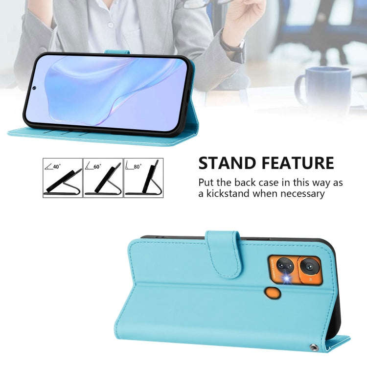 For Oukitel C33 Skin Feel Solid Color Leather Phone Case with Lanyard(Sky Blue)