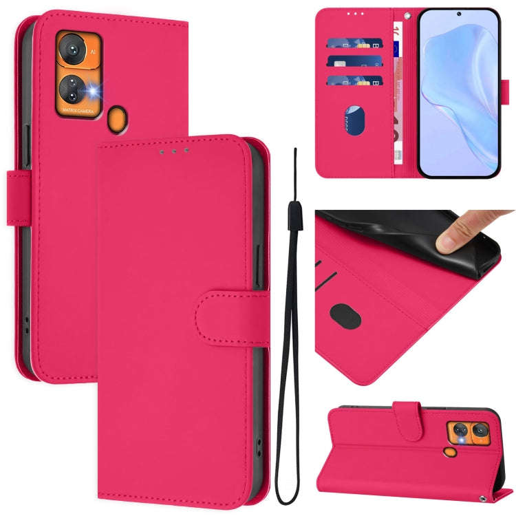For Oukitel C33 Skin Feel Solid Color Leather Phone Case with Lanyard(Rose Red)