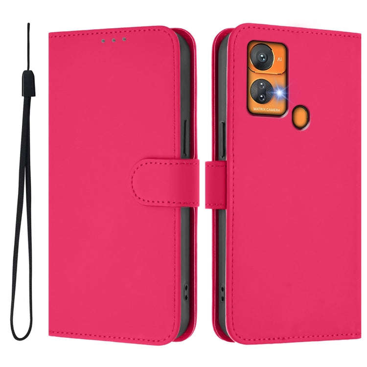 For Oukitel C33 Skin Feel Solid Color Leather Phone Case with Lanyard(Rose Red)