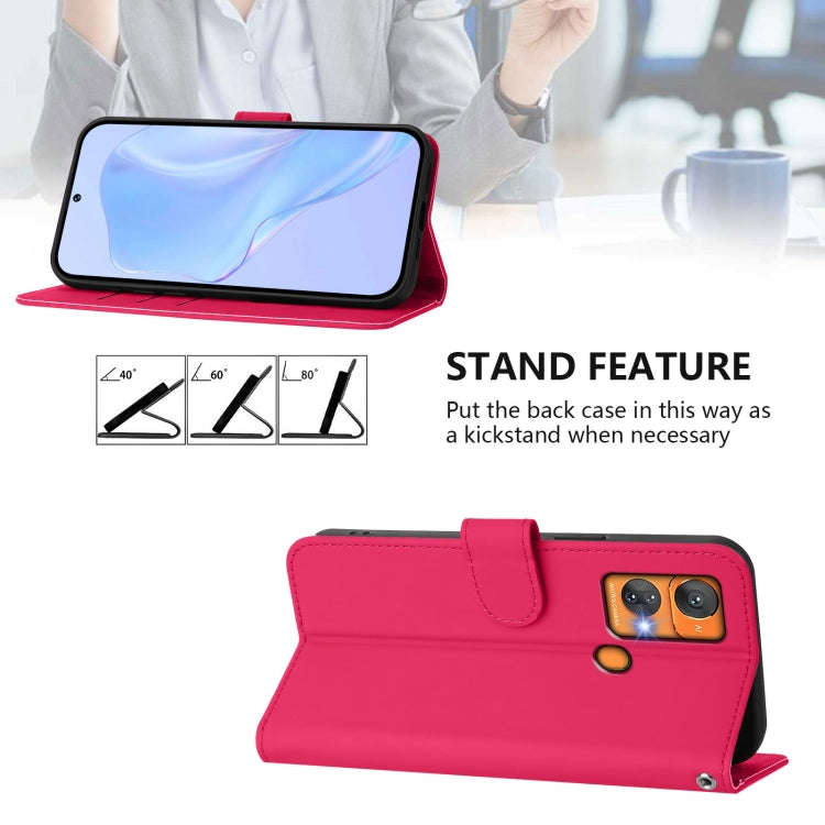For Oukitel C33 Skin Feel Solid Color Leather Phone Case with Lanyard(Rose Red)
