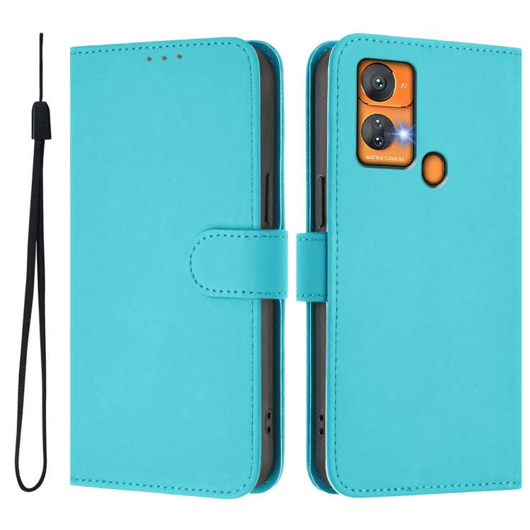 For Oukitel C33 Skin Feel Solid Color Leather Phone Case with Lanyard(Lake Blue)