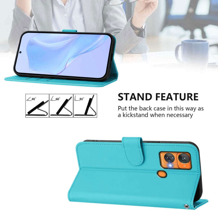 For Oukitel C33 Skin Feel Solid Color Leather Phone Case with Lanyard(Lake Blue)