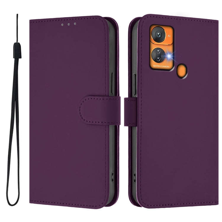 For Oukitel C33 Skin Feel Solid Color Leather Phone Case with Lanyard(Violet)