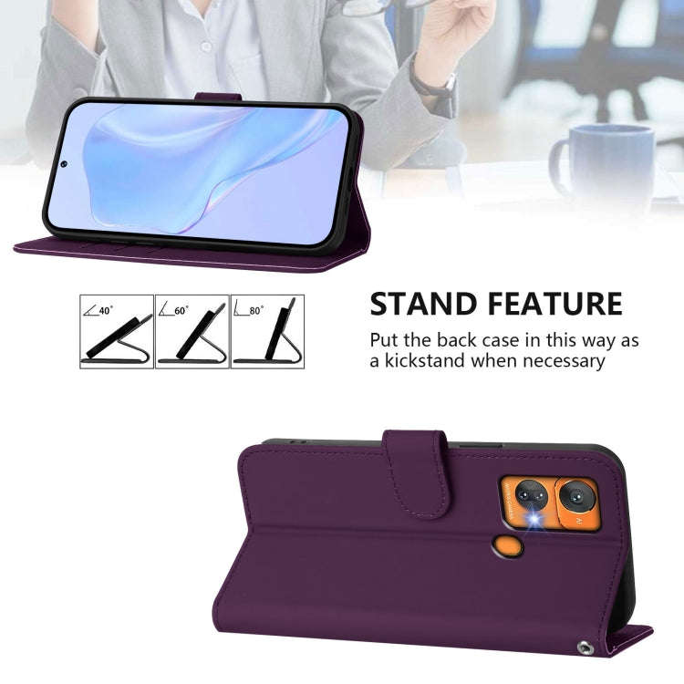 For Oukitel C33 Skin Feel Solid Color Leather Phone Case with Lanyard(Violet)