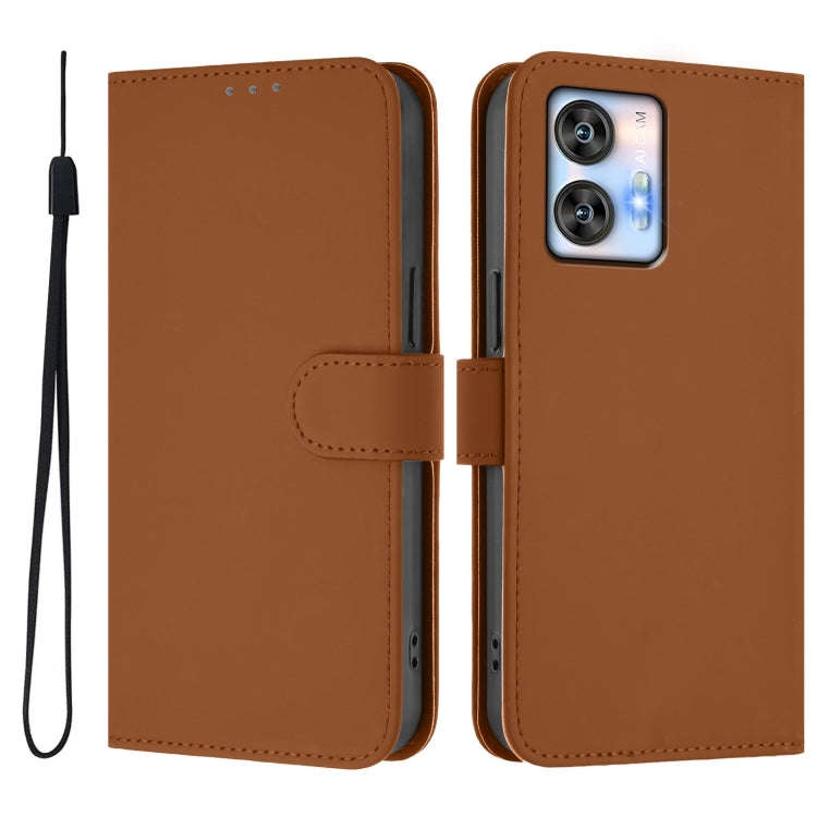 For Oukitel C35 Skin Feel Solid Color Leather Phone Case with Lanyard(Brown)