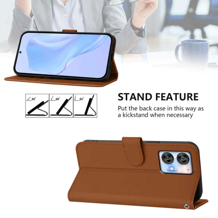 For Oukitel C35 Skin Feel Solid Color Leather Phone Case with Lanyard(Brown)