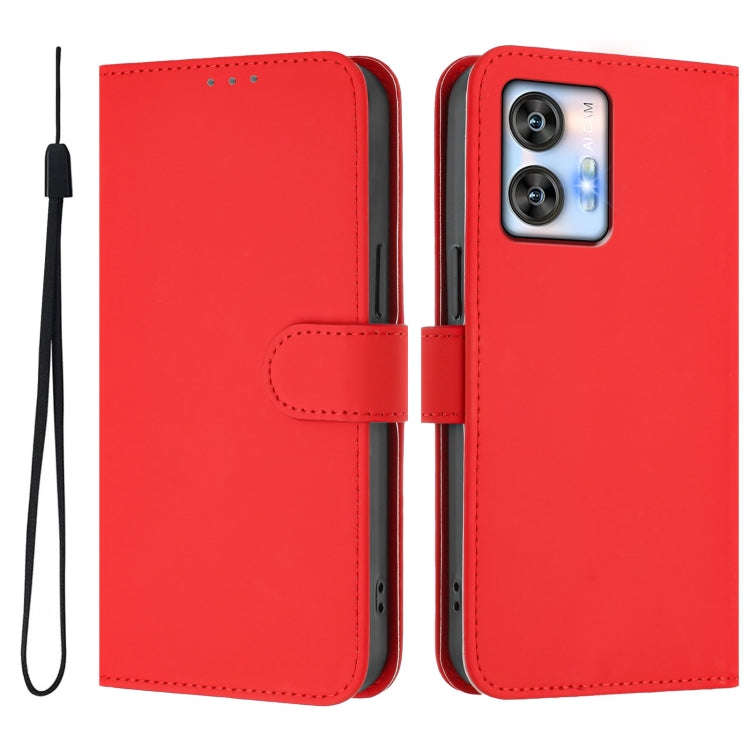 For Oukitel C35 Skin Feel Solid Color Leather Phone Case with Lanyard(Red)