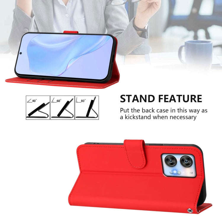 For Oukitel C35 Skin Feel Solid Color Leather Phone Case with Lanyard(Red)