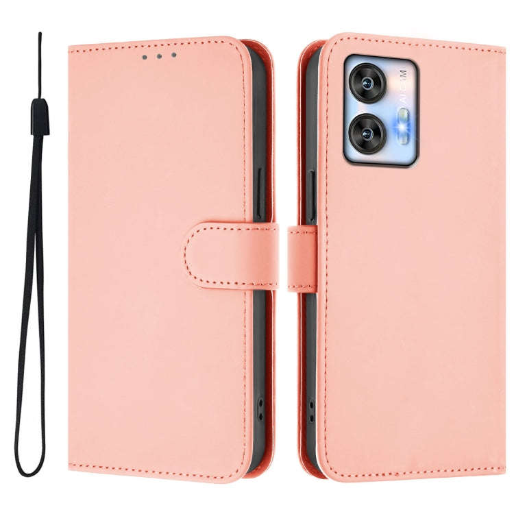 For Oukitel C35 Skin Feel Solid Color Leather Phone Case with Lanyard(Pink)