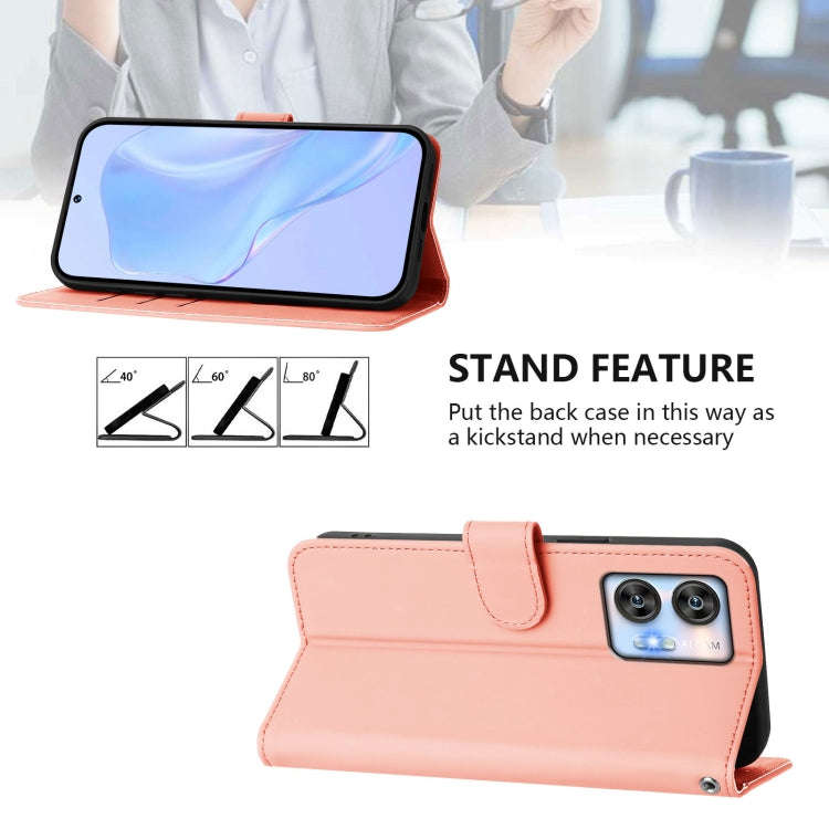 For Oukitel C35 Skin Feel Solid Color Leather Phone Case with Lanyard(Pink)
