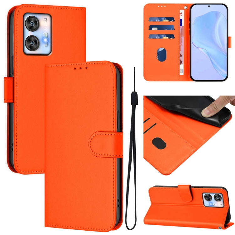 For Oukitel C35 Skin Feel Solid Color Leather Phone Case with Lanyard(Orange)