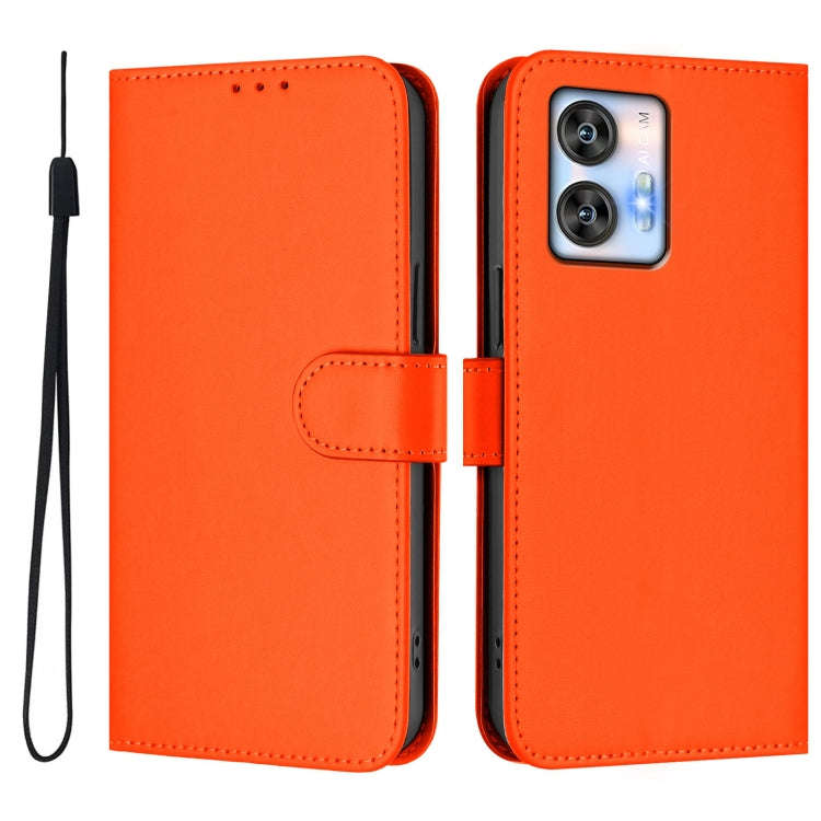 For Oukitel C35 Skin Feel Solid Color Leather Phone Case with Lanyard(Orange)