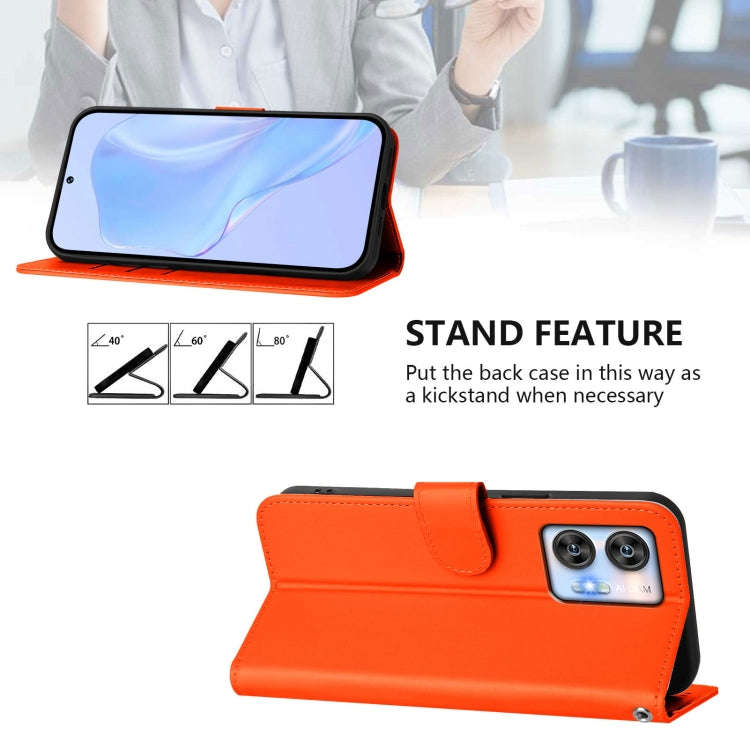 For Oukitel C35 Skin Feel Solid Color Leather Phone Case with Lanyard(Orange)