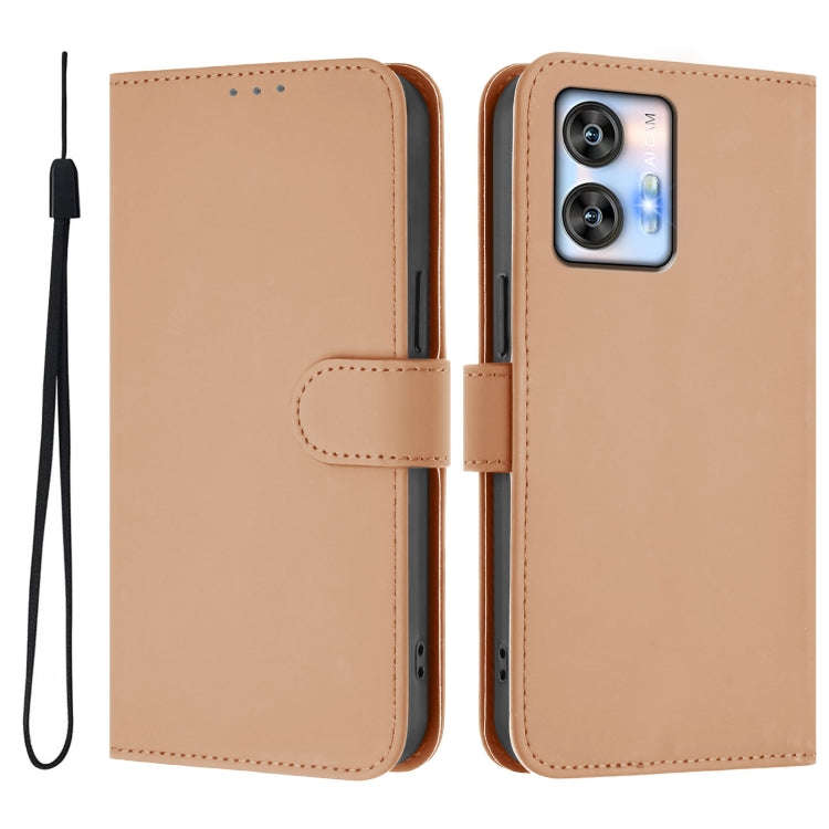 For Oukitel C35 Skin Feel Solid Color Leather Phone Case with Lanyard(Nude)