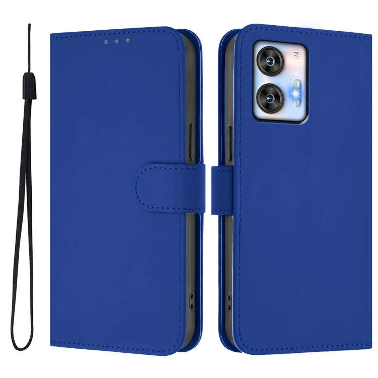 For Oukitel C35 Skin Feel Solid Color Leather Phone Case with Lanyard(Dark Blue)