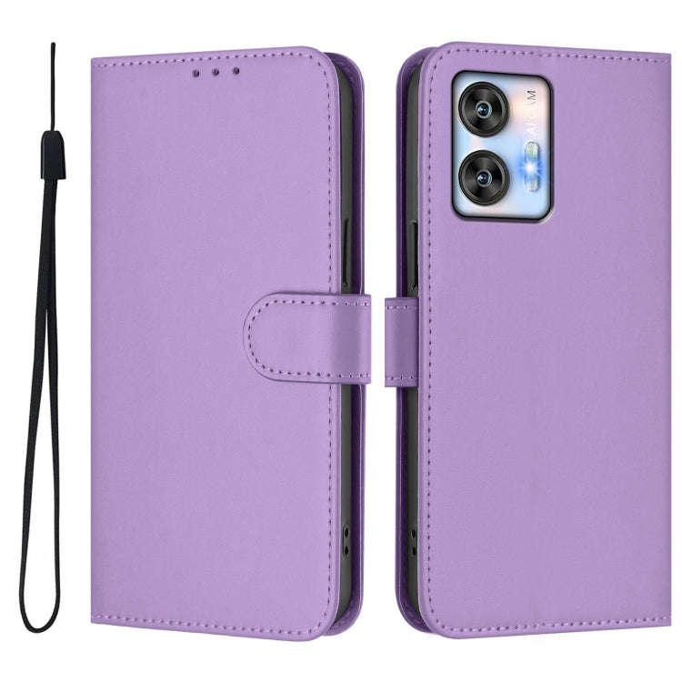For Oukitel C35 Skin Feel Solid Color Leather Phone Case with Lanyard(Lavender Purple)