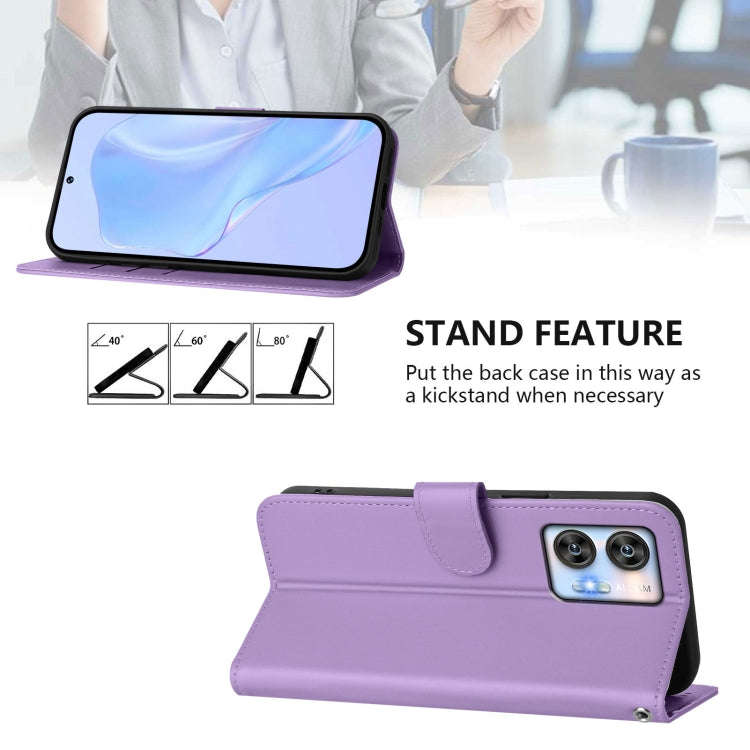 For Oukitel C35 Skin Feel Solid Color Leather Phone Case with Lanyard(Lavender Purple)