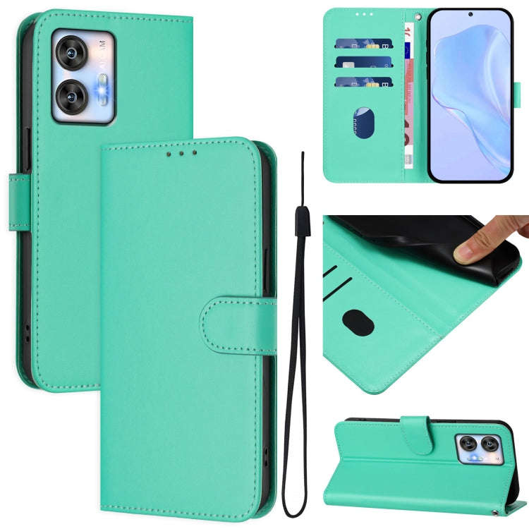 For Oukitel C35 Skin Feel Solid Color Leather Phone Case with Lanyard(Green)