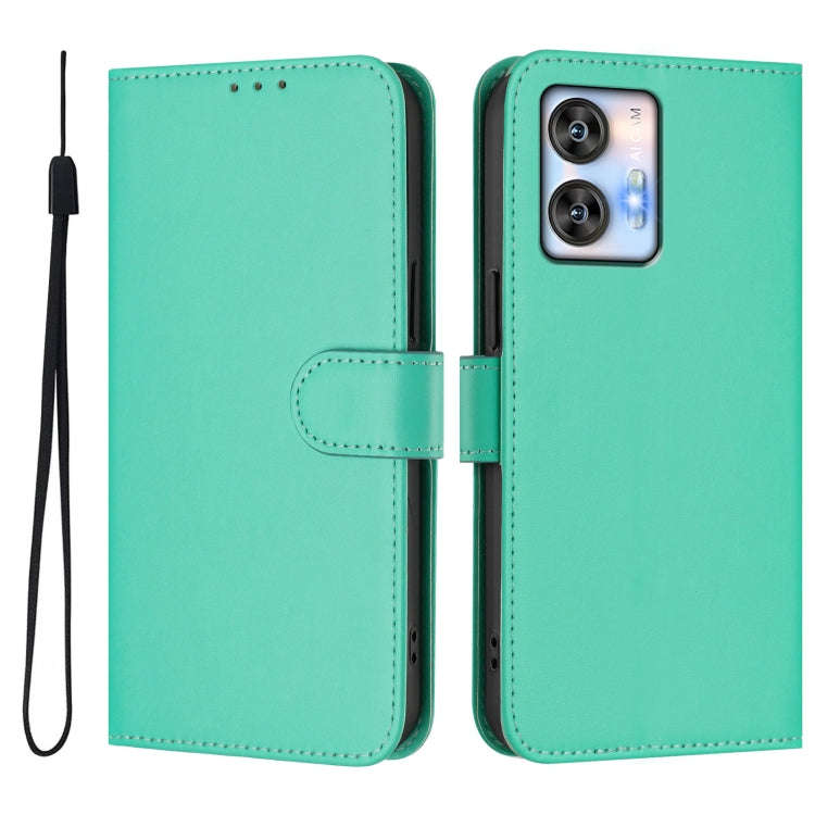 For Oukitel C35 Skin Feel Solid Color Leather Phone Case with Lanyard(Green)
