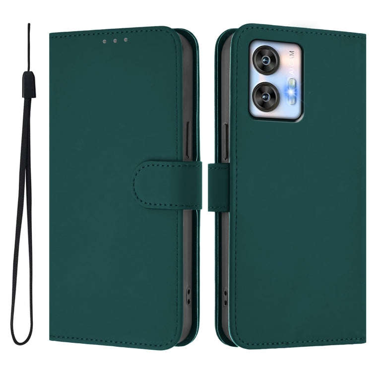 For Oukitel C35 Skin Feel Solid Color Leather Phone Case with Lanyard(Dark Green)