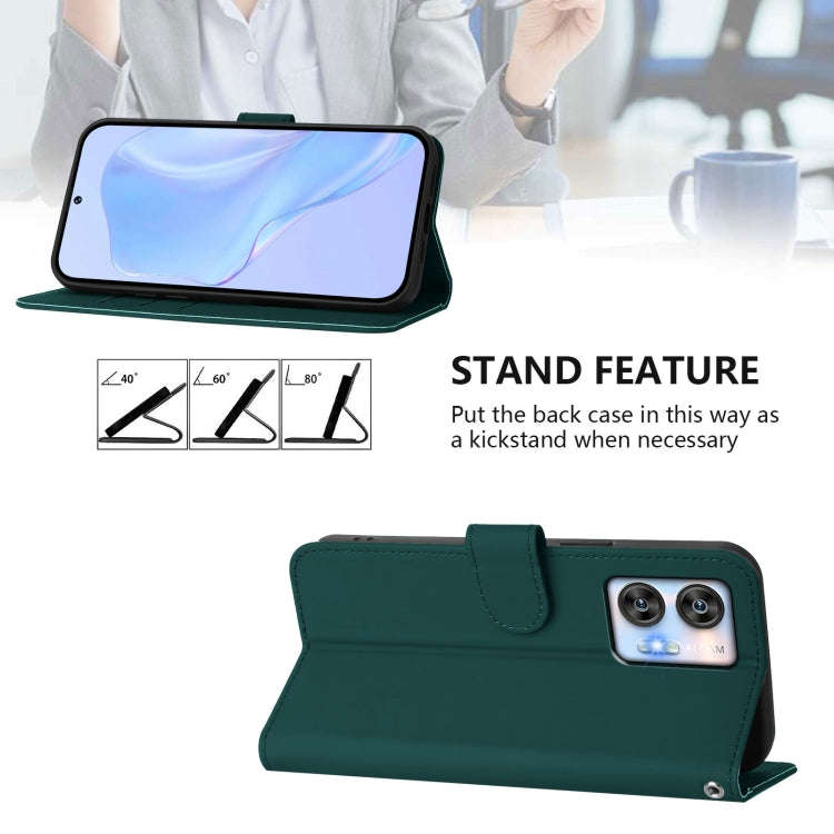 For Oukitel C35 Skin Feel Solid Color Leather Phone Case with Lanyard(Dark Green)