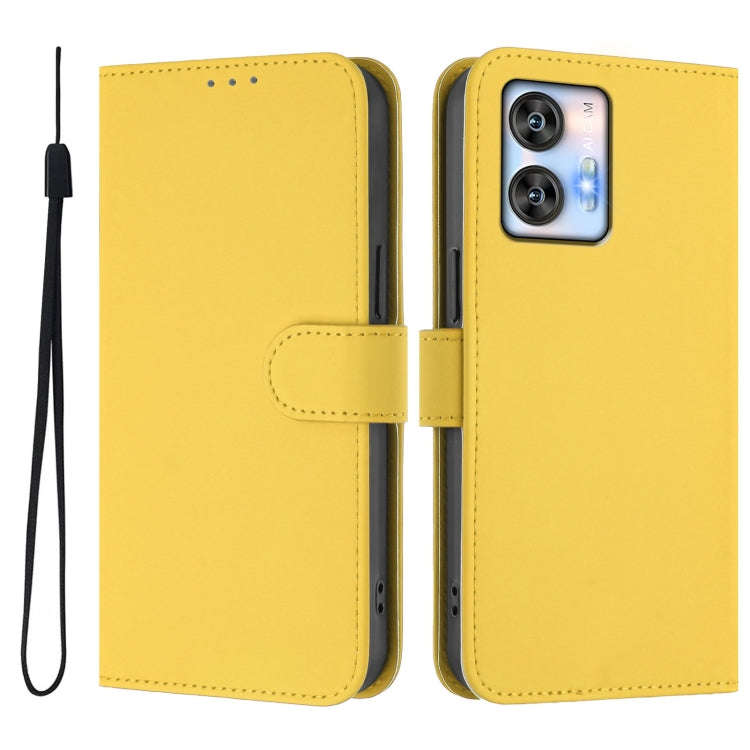 For Oukitel C35 Skin Feel Solid Color Leather Phone Case with Lanyard(Lemon Yellow)