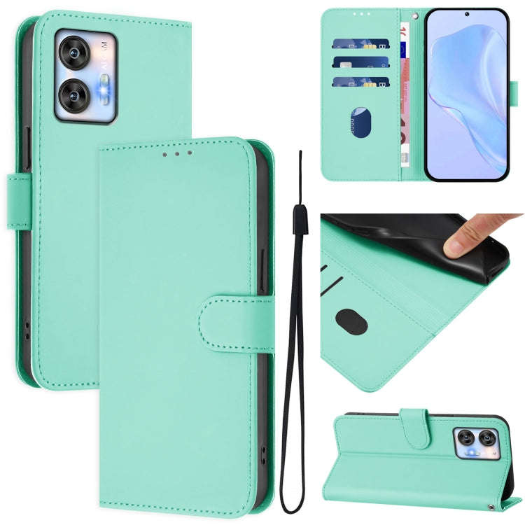 For Oukitel C35 Skin Feel Solid Color Leather Phone Case with Lanyard(Mint Green)