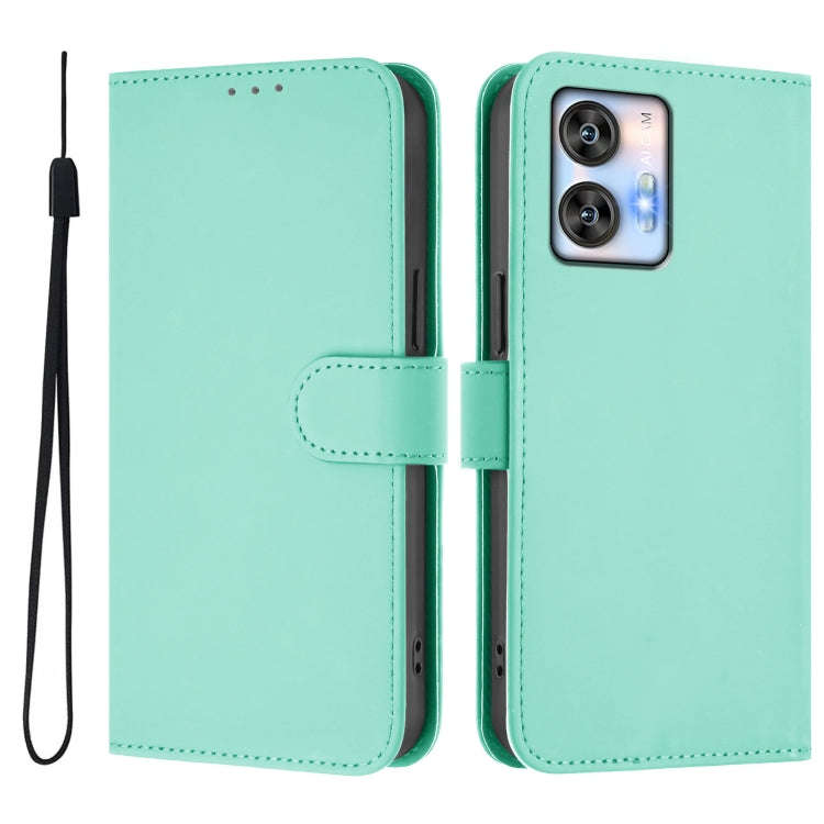 For Oukitel C35 Skin Feel Solid Color Leather Phone Case with Lanyard(Mint Green)
