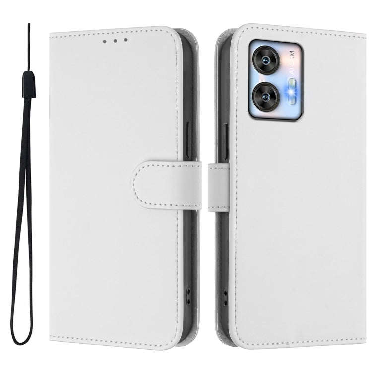 For Oukitel C35 Skin Feel Solid Color Leather Phone Case with Lanyard(White)
