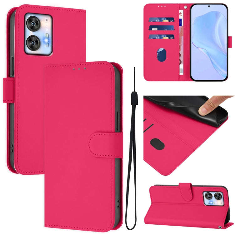 For Oukitel C35 Skin Feel Solid Color Leather Phone Case with Lanyard(Rose Red)