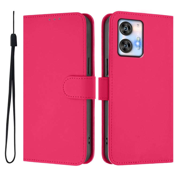 For Oukitel C35 Skin Feel Solid Color Leather Phone Case with Lanyard(Rose Red)