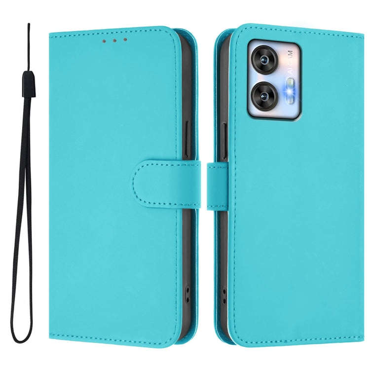 For Oukitel C35 Skin Feel Solid Color Leather Phone Case with Lanyard(Lake Blue)