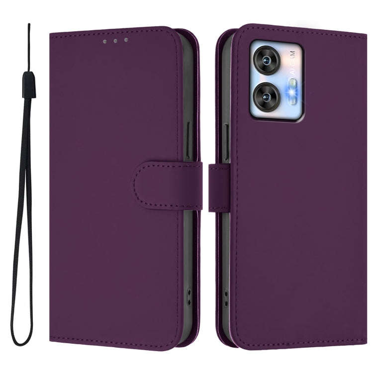 For Oukitel C35 Skin Feel Solid Color Leather Phone Case with Lanyard(Violet)