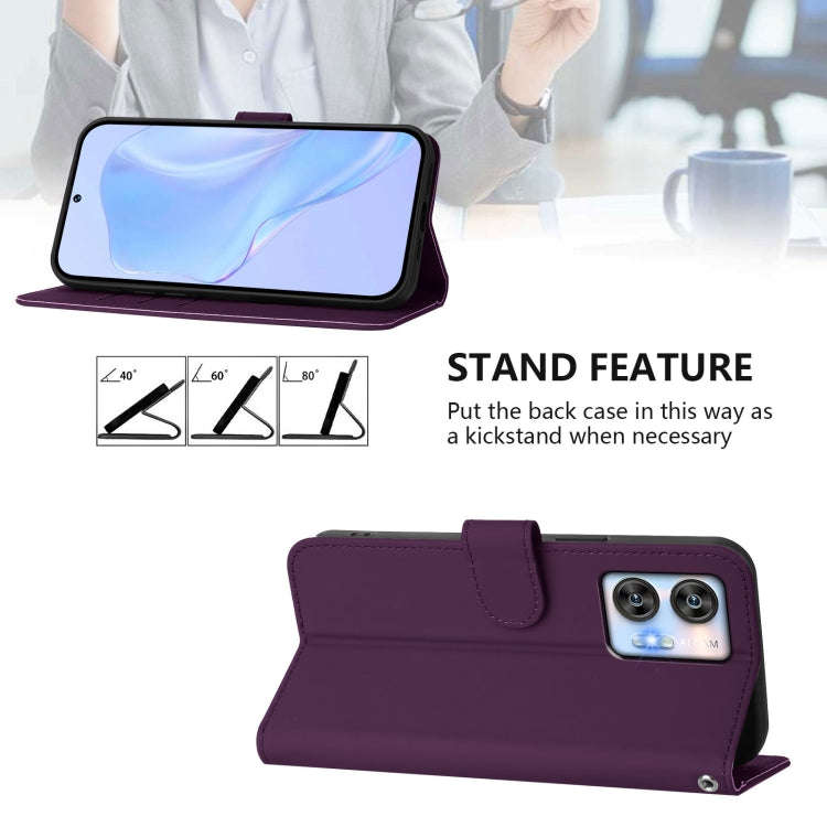 For Oukitel C35 Skin Feel Solid Color Leather Phone Case with Lanyard(Violet)