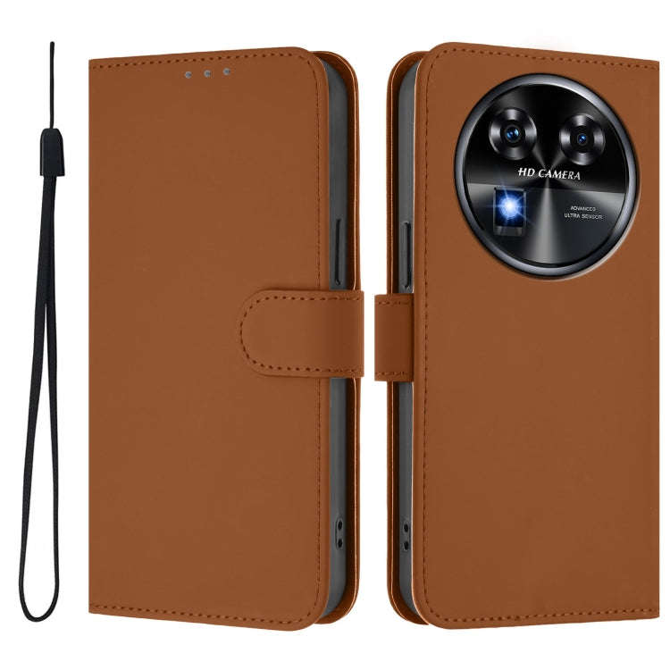 For Oukitel C37 Skin Feel Solid Color Leather Phone Case with Lanyard(Brown)
