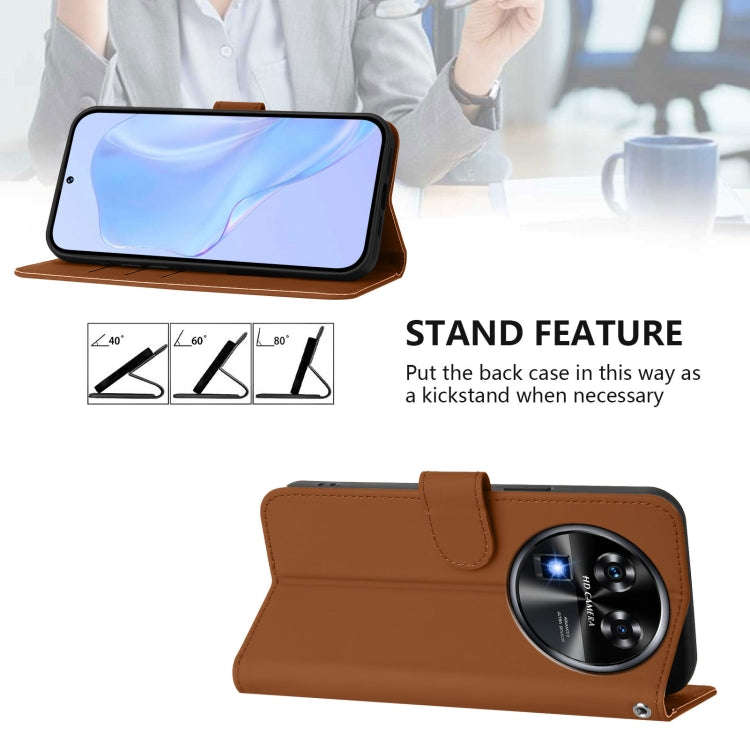 For Oukitel C37 Skin Feel Solid Color Leather Phone Case with Lanyard(Brown)