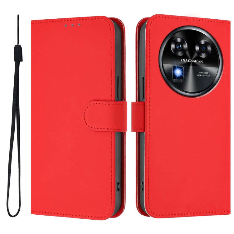 For Oukitel C37 Skin Feel Solid Color Leather Phone Case with Lanyard(Red)