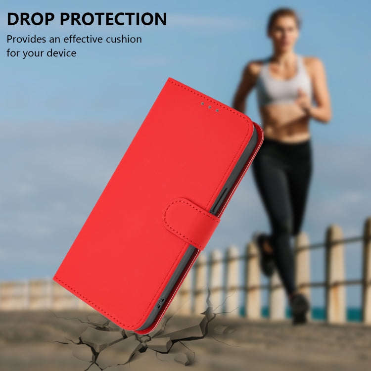 For Oukitel C37 Skin Feel Solid Color Leather Phone Case with Lanyard(Red)