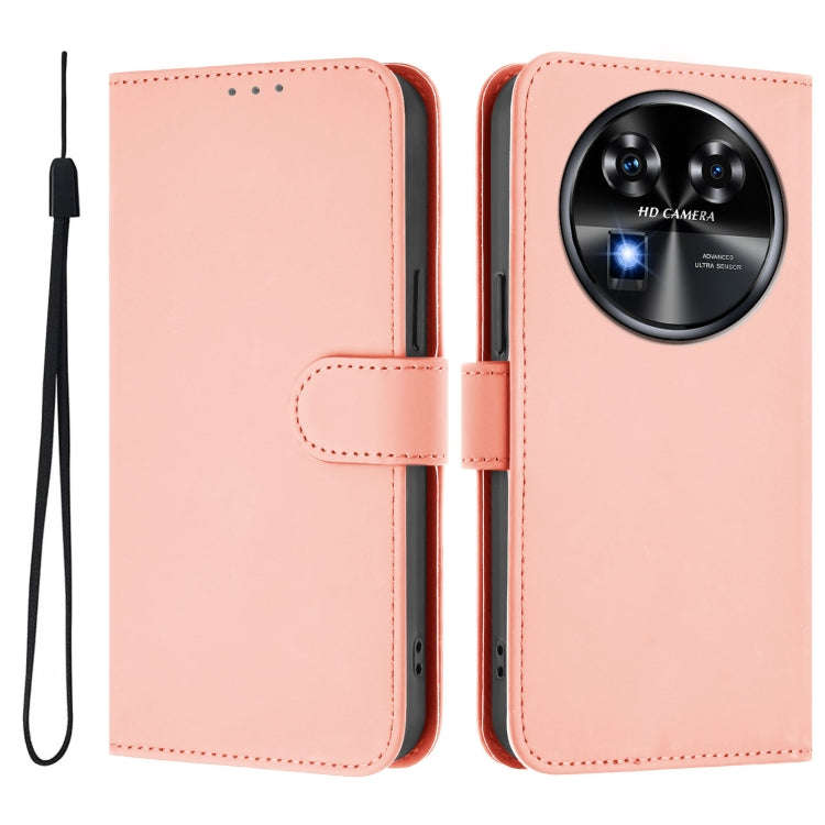 For Oukitel C37 Skin Feel Solid Color Leather Phone Case with Lanyard(Pink)