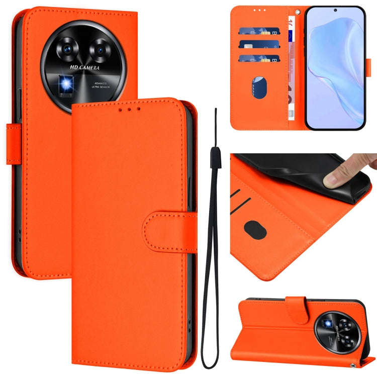 For Oukitel C37 Skin Feel Solid Color Leather Phone Case with Lanyard(Orange)