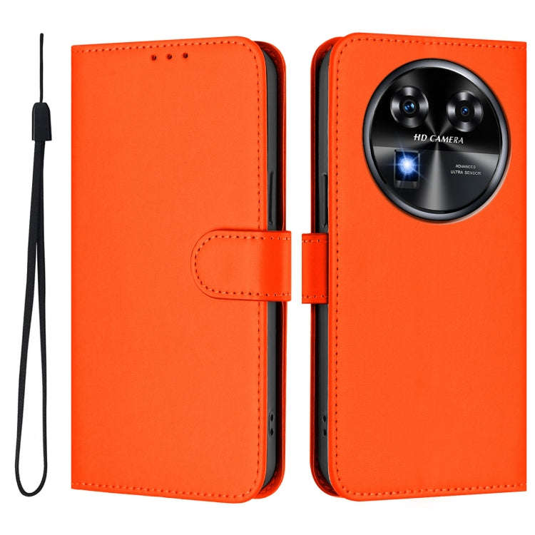 For Oukitel C37 Skin Feel Solid Color Leather Phone Case with Lanyard(Orange)