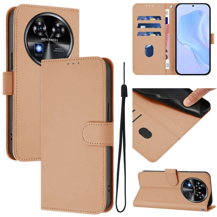 For Oukitel C37 Skin Feel Solid Color Leather Phone Case with Lanyard(Nude)