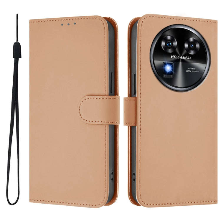 For Oukitel C37 Skin Feel Solid Color Leather Phone Case with Lanyard(Nude)