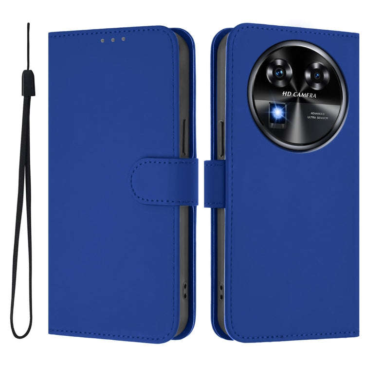 For Oukitel C37 Skin Feel Solid Color Leather Phone Case with Lanyard(Dark Blue)