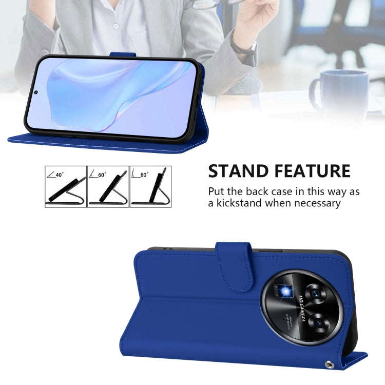 For Oukitel C37 Skin Feel Solid Color Leather Phone Case with Lanyard(Dark Blue)