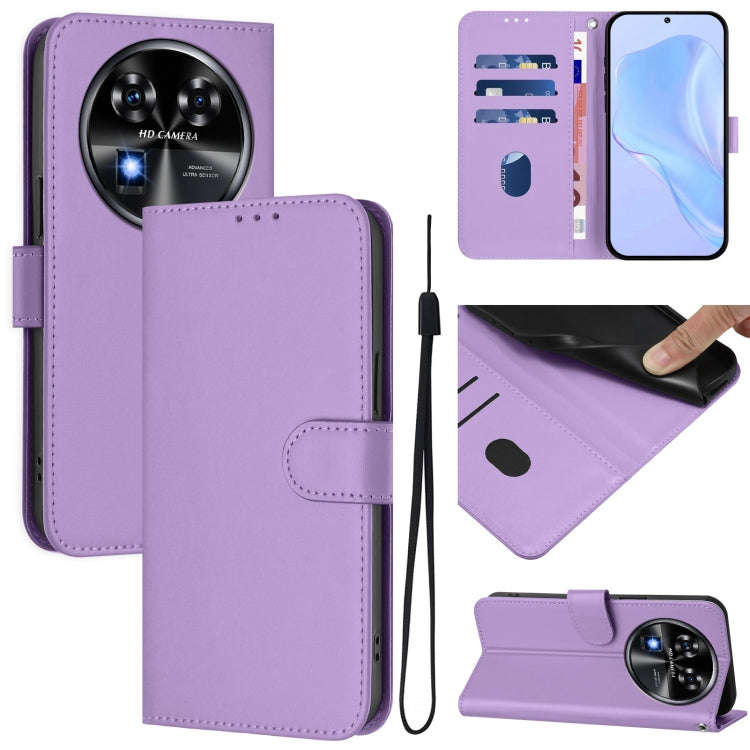 For Oukitel C37 Skin Feel Solid Color Leather Phone Case with Lanyard(Lavender Purple)